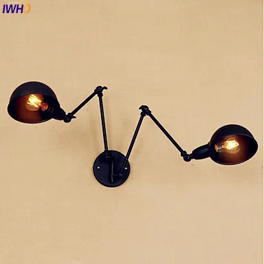 IWHD Black Vintage Wall Lamps 2 Heads Wandlampen Swing Long Arm Wall Light Stair Loft Industrial Edison Wall Sconce Arandela IWHD Black Vintage Wall Lamps 2 Heads Wandlampen Swing Long Arm Wall Light Stair Loft Industrial Edison Wall Sconce Arandela