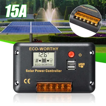 

15A 12V/24V Auto Solar Charge Controllers With LCD Dual USB 5V Output Solar Cell Panel Regulator For PWM Solar Panel Water Pump