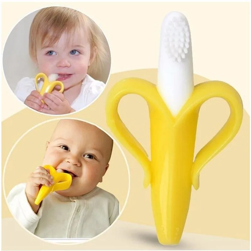 Pacifier Clip Baby Teethers font b Food b font Grade Silicone Safety Banana Toothbrush Teether Teething