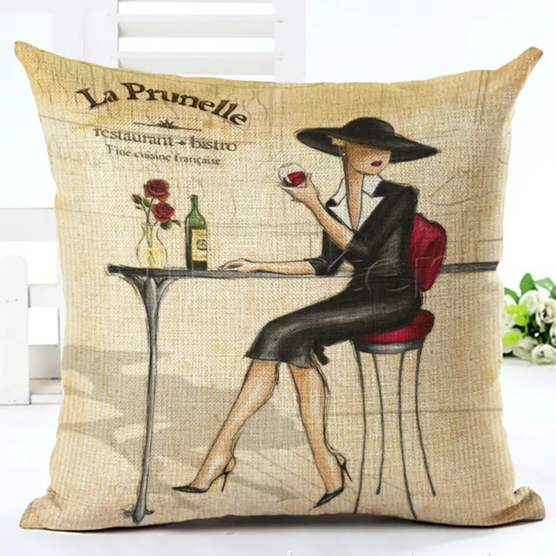 Character Printed Ballet Cushion Cover 45x45cm Linen Beauty Girls Throw Pillow Covers Zara*Woman Pillows Decoration Pillowcases