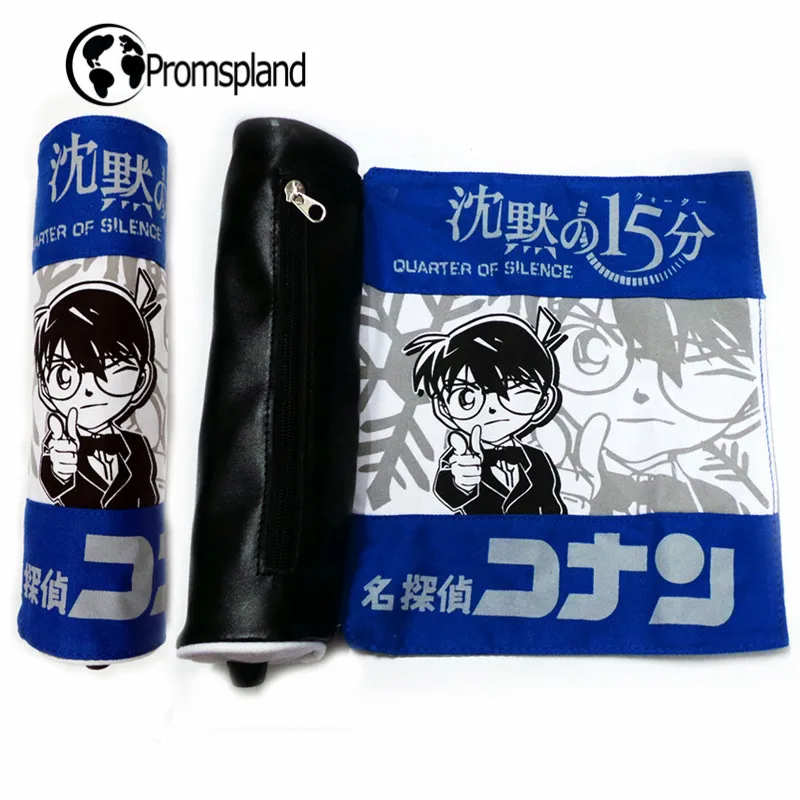 

Detective Conan Pencil Case Zipper Roller Book Style Blue Anime Case Closed Pencil Bag Stationery School Supplies Canvas 25*22cm