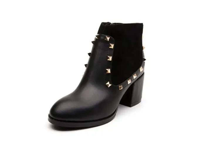 Del Pie Negro Cuero Otoño Mujer Con Redondo Invierno 2019 Remaches Calidad De E Dedo Zapatos Tobillo Genuino Botas Basic Superior SH0qnU0T