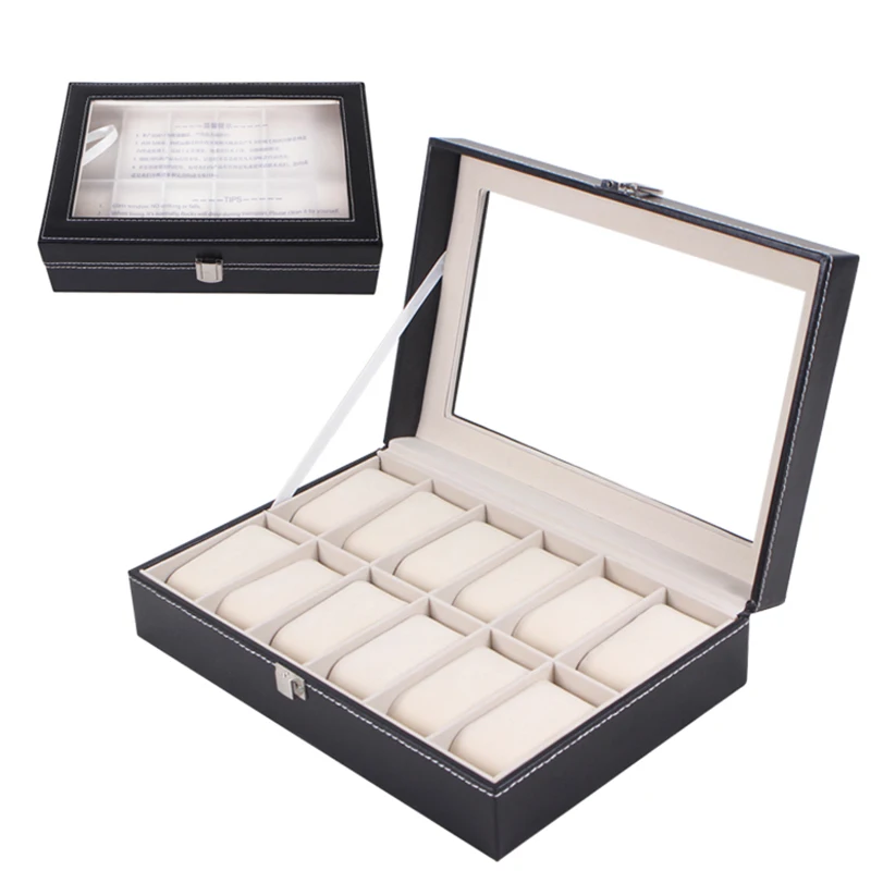 

ZLIMSN 12 lattice high-end case box black leather watch box jewelry box