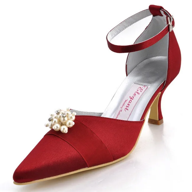 Women High Heel Shoes A711H Pointed Toe High Heel Ankle Strap Pearls