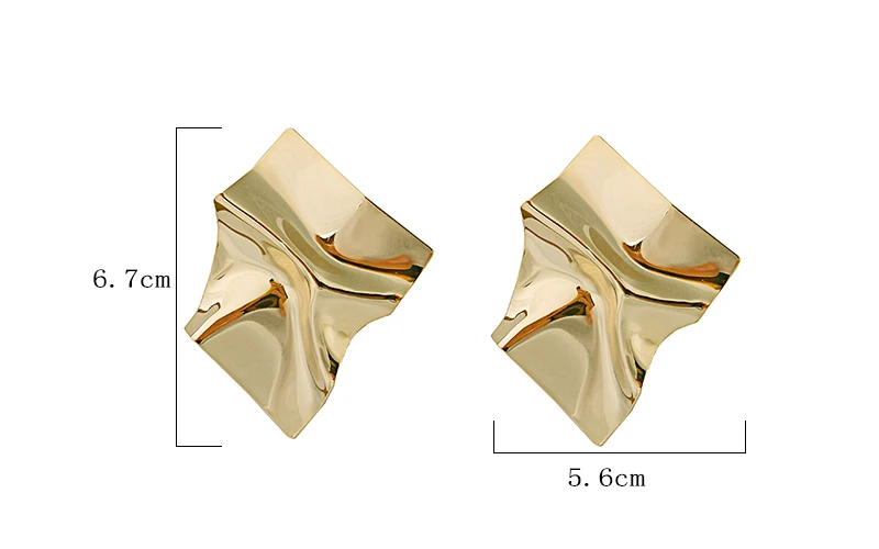 Серьги-гвоздики золотого и серебряного цвета, большие размеры, сморщенные, для женщин, латунные серьги, современный минимализм, серьги, ювелирное изделие
