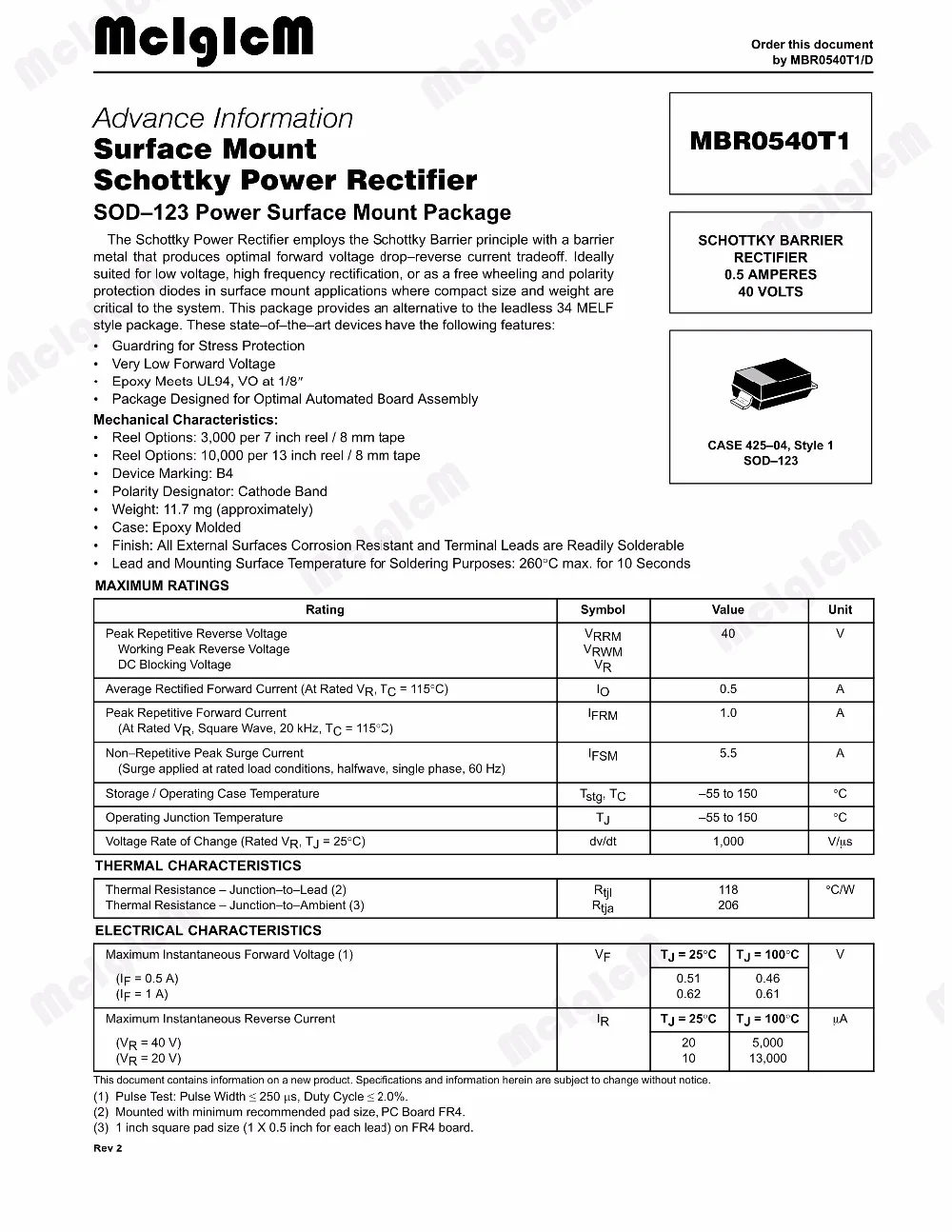 MCIGICM 100 шт. MBR0540 диод Шоттки 40V 500MA SOD123 MBR0540T1G