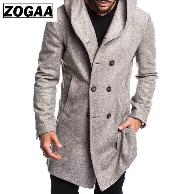 ZOGAA 2021 Mens Trench Coat Jacket Autumn Mens Overcoats Casual Solid Color Woolen Trench Coat for Men Clothing long coat men 1