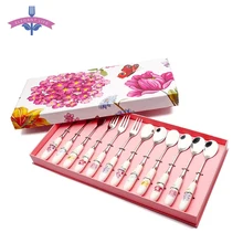 12 шт. столовые приборы десертные столовые приборы комплект эргономичный травы сад Керамика Нержавеющая сталь посуда Кофе Чай торт салат набор столовых приборов подарок