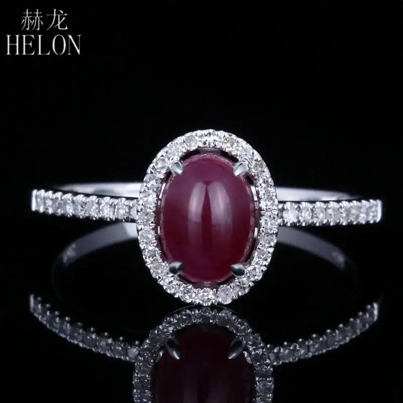 HELON Vintage Natural Ruby Engagement Ring Solid 14K White Gold Oval Shape 7x5mm Red Ruby Ring Pave Natural Diamond Fine Jewelry HELON Vintage Natural Ruby Engagement Ring Solid 14K White Gold Oval Shape 7x5mm Red Ruby Ring Pave Natural Diamond Fine Jewelry