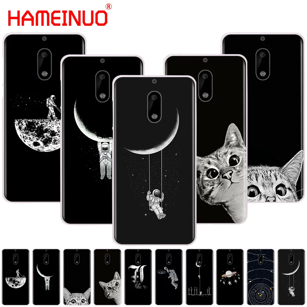 Hameinuo Space Moon Cute Cats Black Cover Phone Case For Nokia 9 8