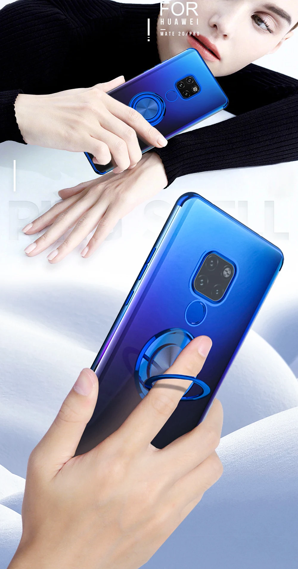 Ascromy For Huawei Mate 20 Pro Case 360 Degree Ring Stand TPU Bumper Plating Transparent Case Cover for Huawei P20 Lite Honor 10 Luxury Accessories (1)