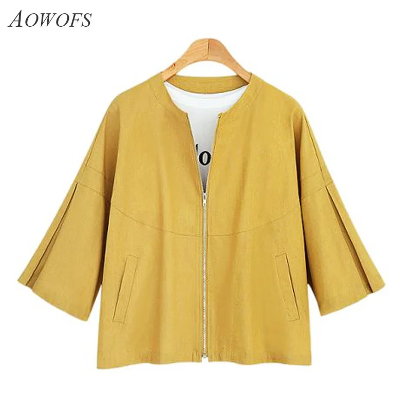 

2018 Spring Autumn Jacket For Women Fashion Flare Long Sleeves Zipper Loose Coat Short Plus Size Sweet Female Outwear ZRD1121