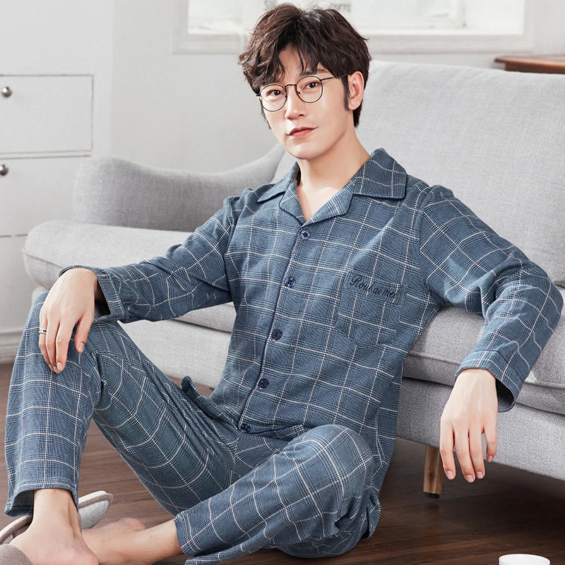 J & Q пижамы мужские 2019 Pijama Hombre Большие размеры мужские s пижамы клетчатые лацканы мужские пижамы 100% хлопок Мужская домашняя одежда пижамный