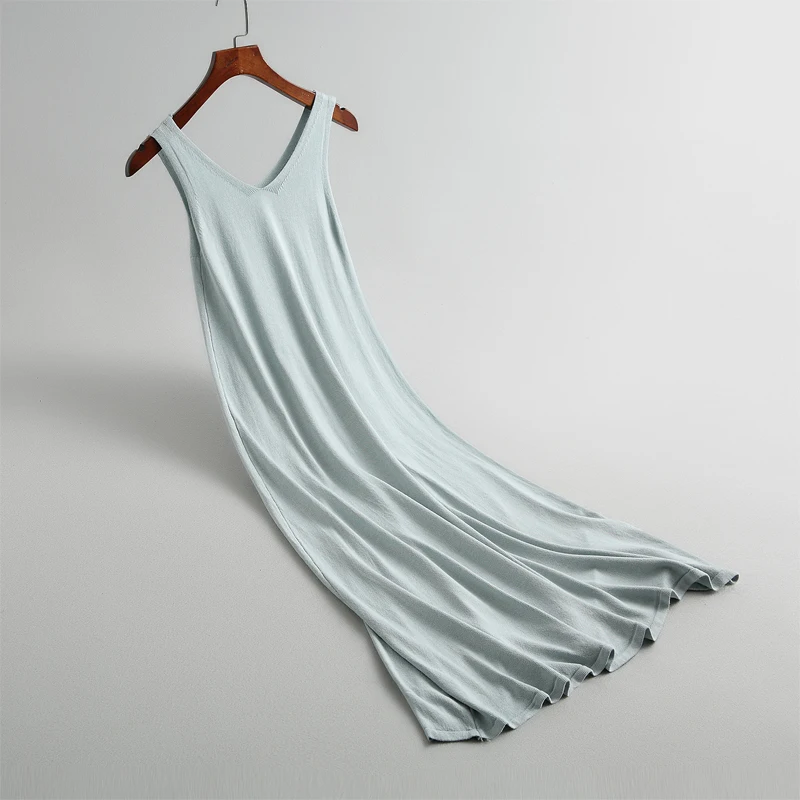 

2019 Spring Summer Women knitted dress solid color long dress casual and knitted vest dress