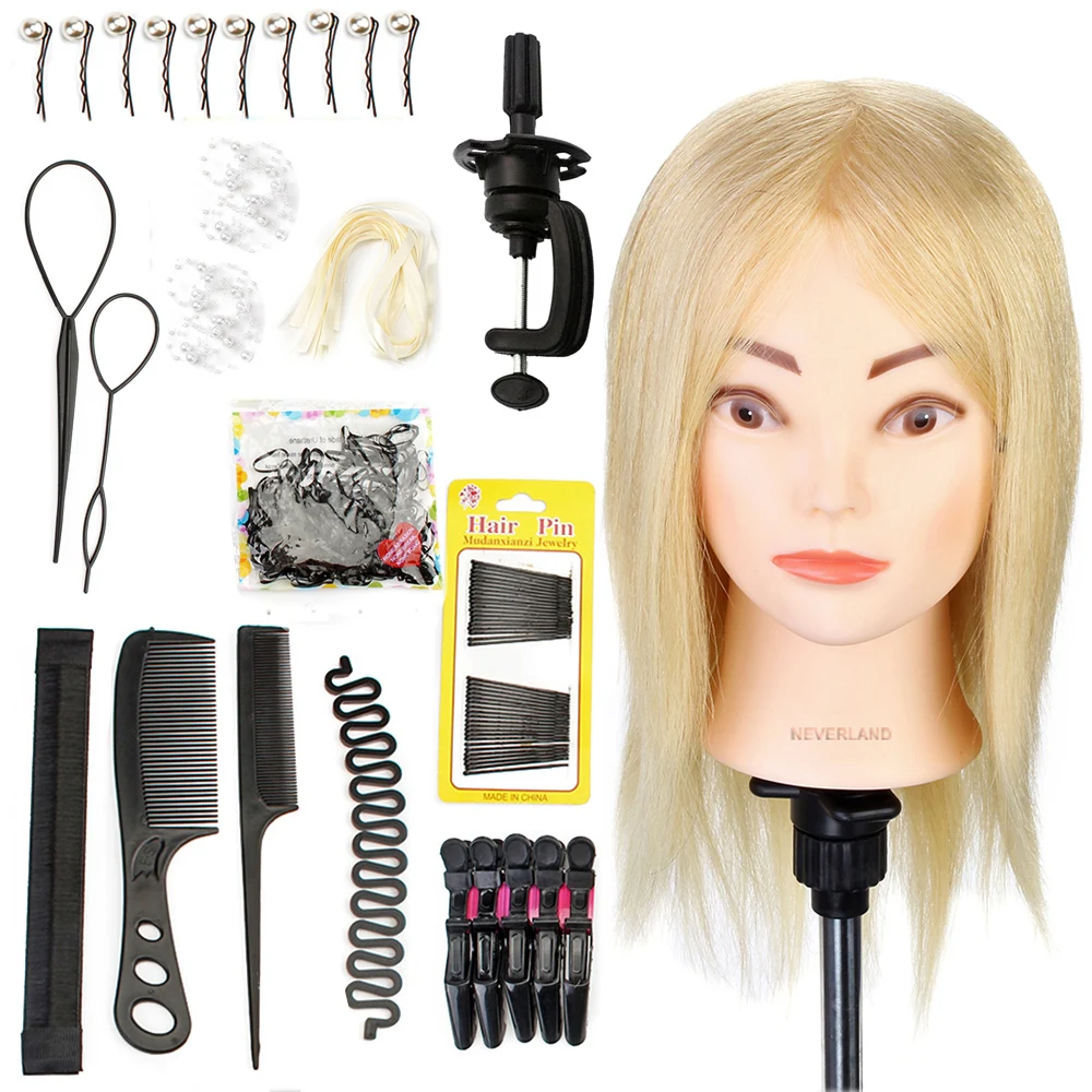 Neverland 16'' 100 Real Hair Training Head Blonde Hair Hairdressing