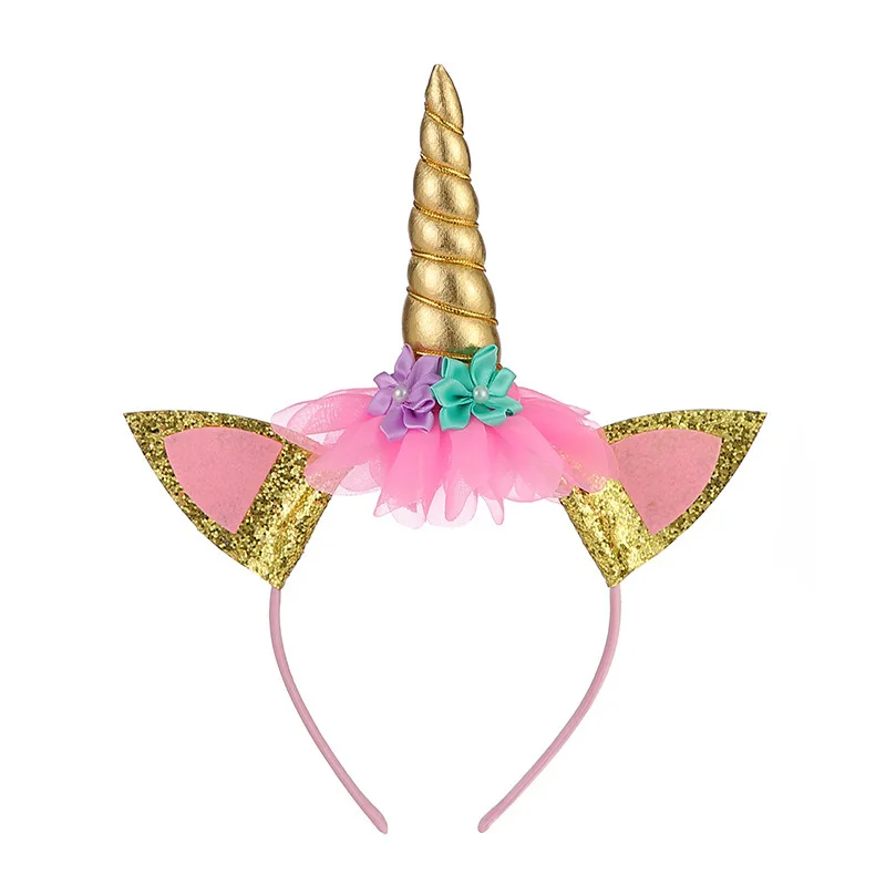 Розовый голубой Единорог День рождения украшения Дети тарелка воздушный шар салфетка кекс детский душ принадлежности для девочек - Цвет: 1pc Gold headband