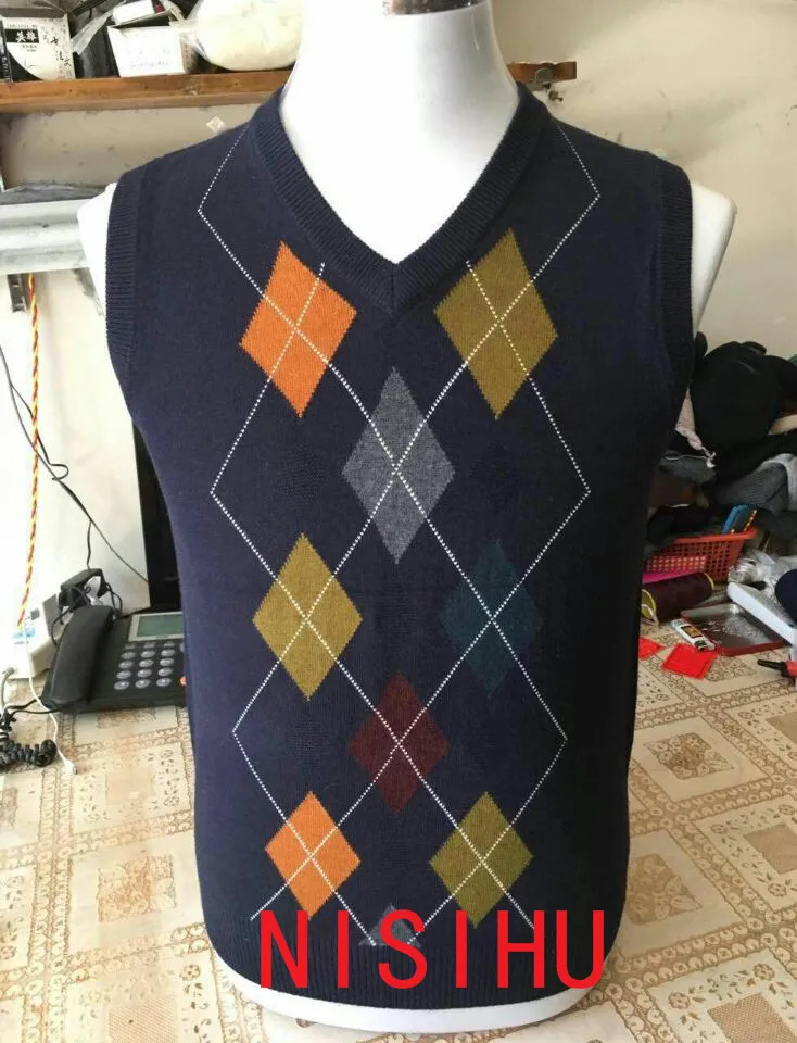 Дизайн осень мужской модный клетчатый кашемировый свитер жилет мужской повседневный с v-образным вырезом без рукавов argyle свитер пуловеры