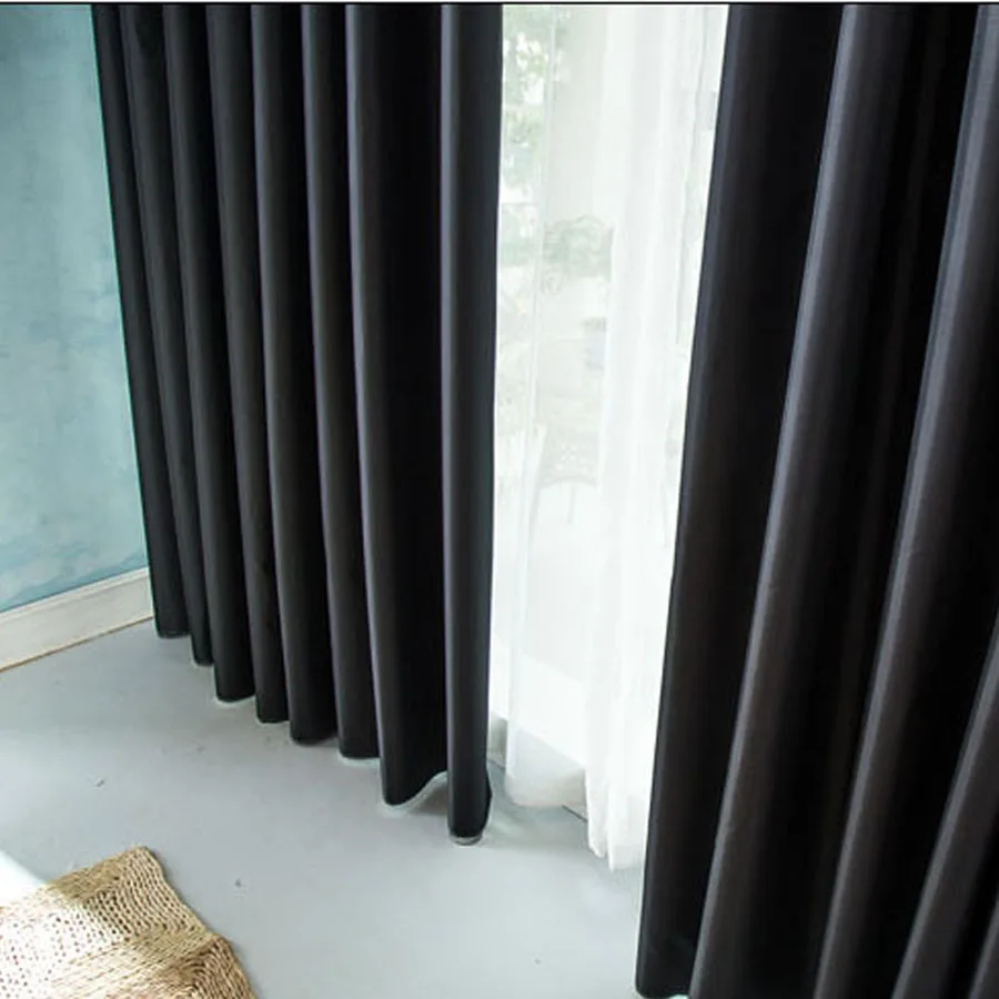 Thick Black Insulation Full Blackout Curtains Shade Cloth Finished