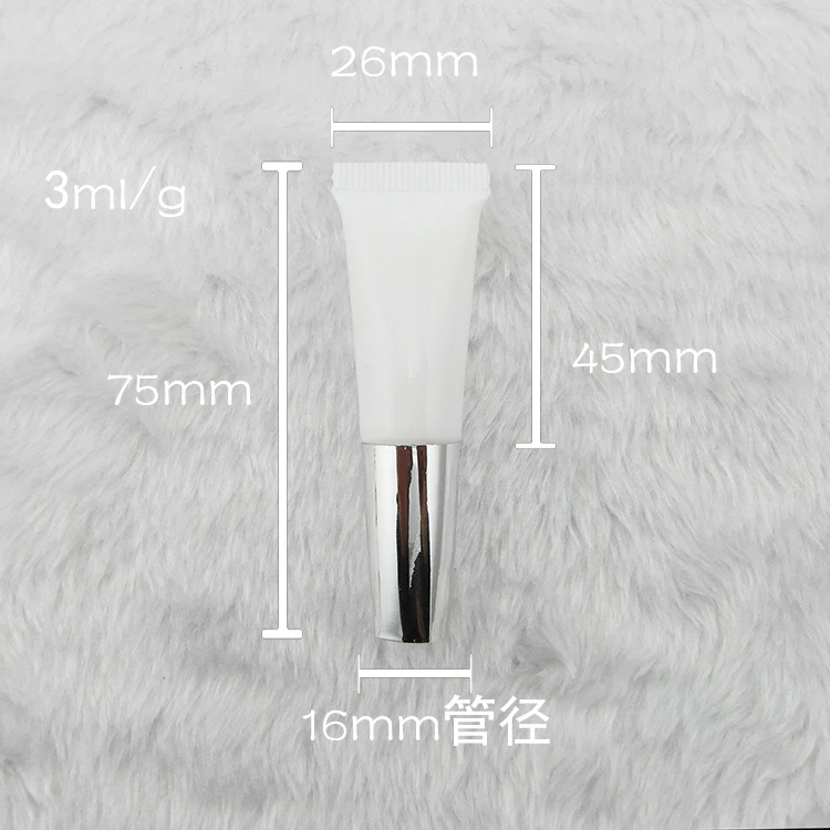 

Wholesale-100pcs/lot 3ml empty soft tube, cosmetic empty tube,make up container with Al. cap and PP plug,size D16*H77mm