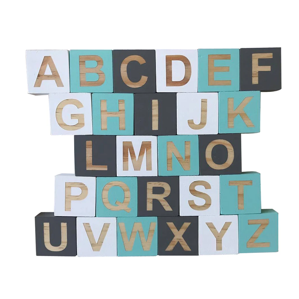 26Pcs Wooden English Alphabet Block Letters Kids Educational Game Toys Wood DIY Craft Home Wedding Party Decor Photo Prop