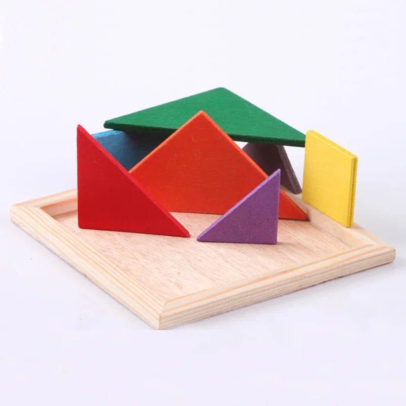 DIY Деревянный Tangram паззл доска разноцветная деревянная геометрическая форма головоломка креативная интерактивная обучающая развивающая игрушка для детей
