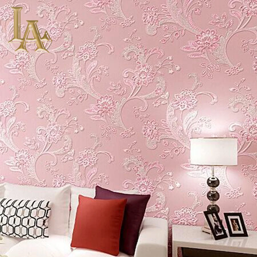 

European Pastoral 3D Flower Wallpaper Roll Pink Floral For Living room Girl's Bedroom Blue Beige Purple Pink Wall paper W30