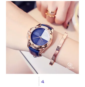 

New Products reloj mujer 2017 Women's Luxury Brand GUOU Ladies Fashion Dress Watches Women Leather Quartz Watch relogio feminino