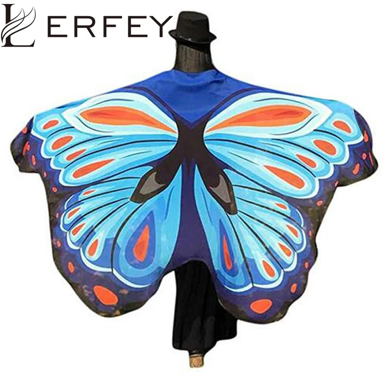 

LERFEY Women Beach Scarf Pashmina Butterfly Wing Cape Scarves Peacock Poncho Shawl Wrap Novelty Print Chiffon Scarves Pashminas