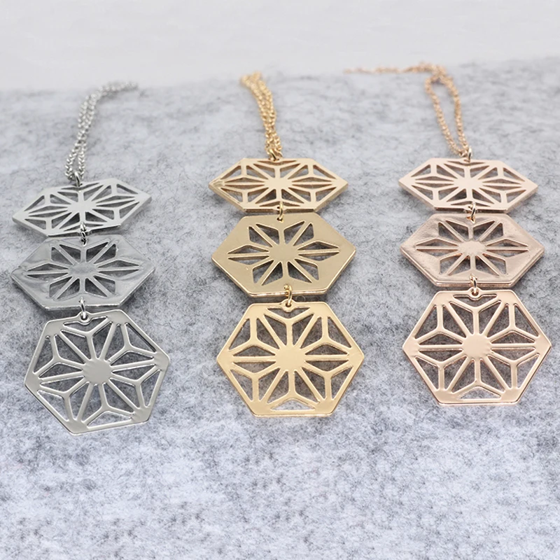New Design Women Copper Jewelry Geometric Charm Hexagon Necklace Drop