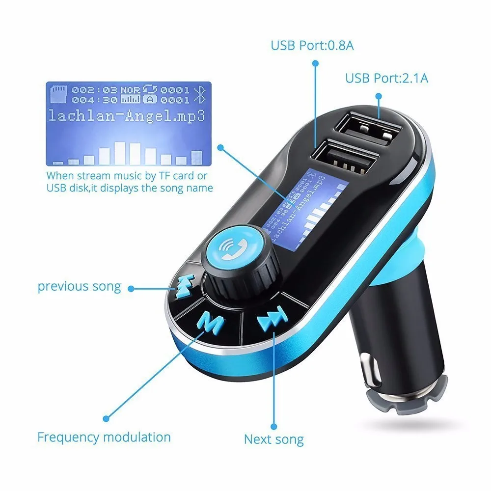 Hot voiture FM Transmitter Wireless Bluetooth Music Hands-free Calling Wireless MP3 Player Car Kit USB Charger SD LCD 3 Color