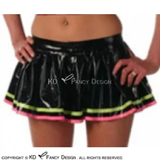 Zwart Met Groen En Roze Versieringen Op Bodems Sexy Latex Rokken Rubber Rok Bodems DQ-0032 Zwart Met Groen En Roze Versieringen Op Bodems Sexy Latex Rokken Rubber Rok Bodems DQ-0032