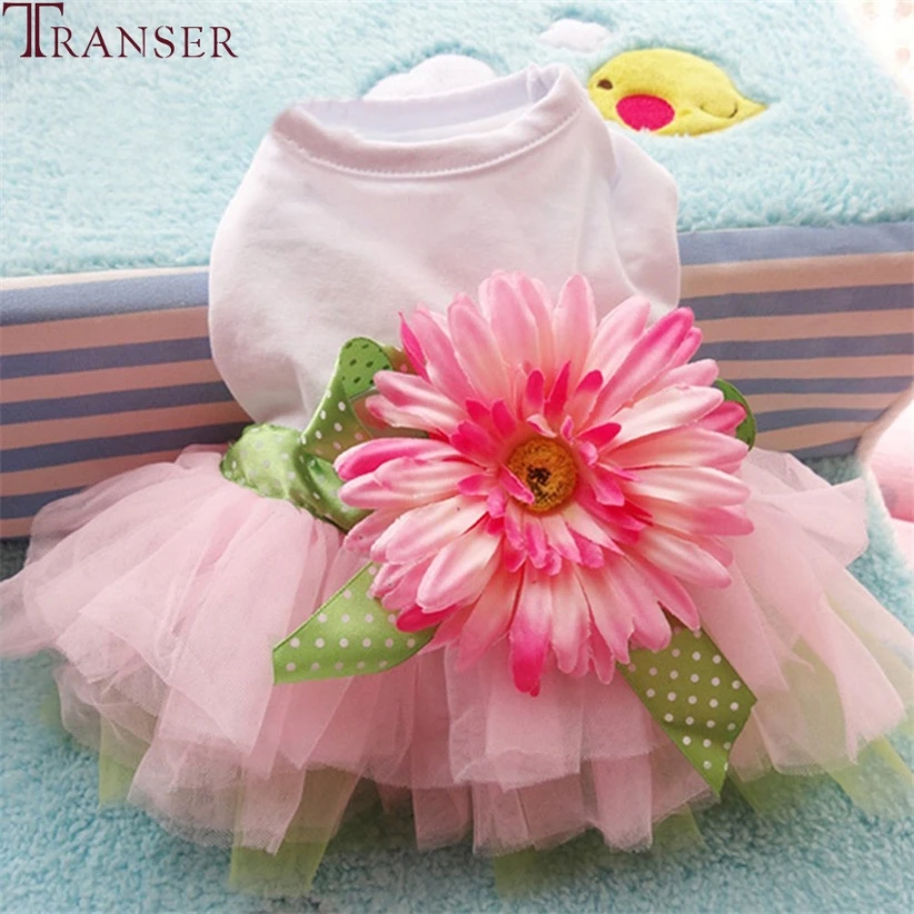 

Transer Dog Dress Princess Gauze Mesh Lace Tutu Dresses Sleeveless Tee Dog Clothes with Sunflower For Small Pet Dogs 80105