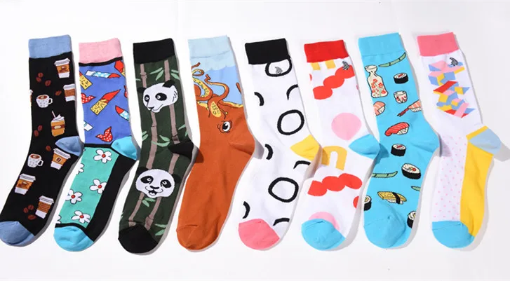 

2019 New Hiphop Cotton Men's Socks Harajuku Happy Funny Poop Pills Alien Comb Dress Socks for Male Wedding Christmas Gift