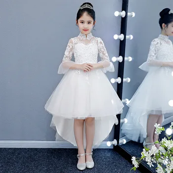 

2019 New Children Girls Mesh Asymmetrical Princess Dress Kids Dresses For Girls Wedding Party Toddler Girl Clothes Vestidos S140