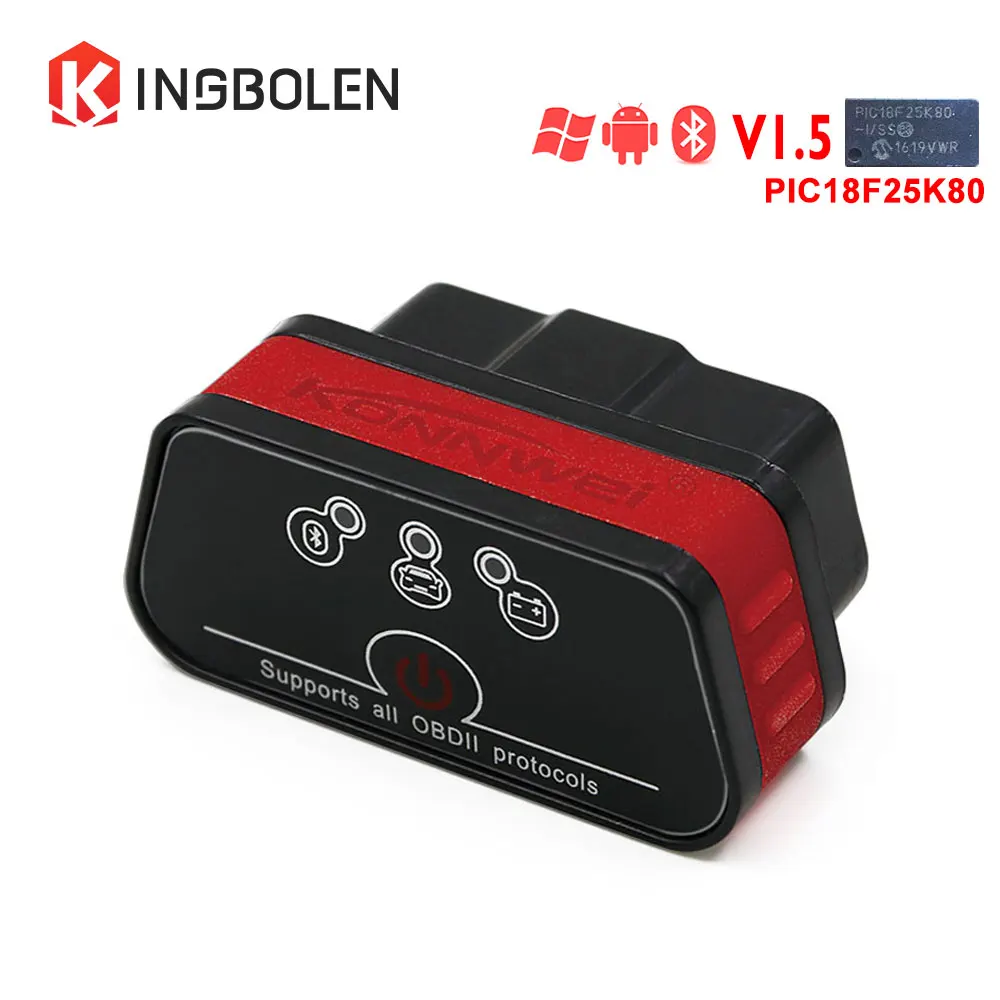 

Konnwei KW901 OBD2 bluetooth V1.5 Pic18f25k80 Chip Diagnostic Code Scanner Reader KW 901 ELM327 Bluetooth Torque For Android