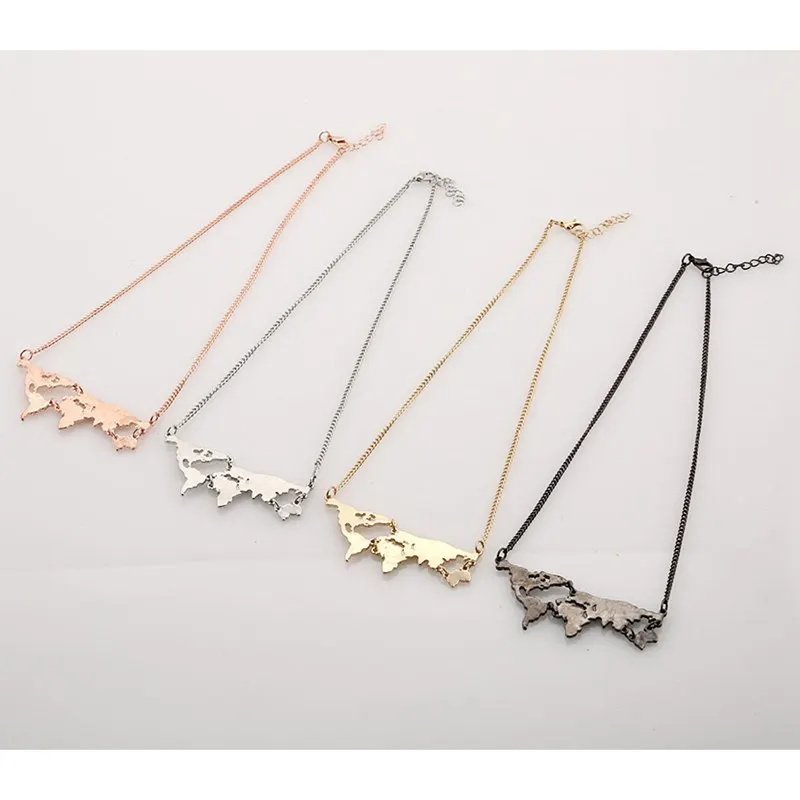 

Exaggerated Personality World Map Combination Pendant Necklace for Women Personalized Pendant Necklace 4 Colors Plated