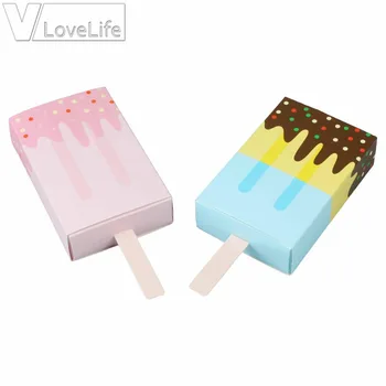 

50pcs/lot Ice Cream Shape Cute Candy Boxes Baby Shower Birthday Party Popsicle Gift Box Cartoon Drawer For Kids Party Favor Box