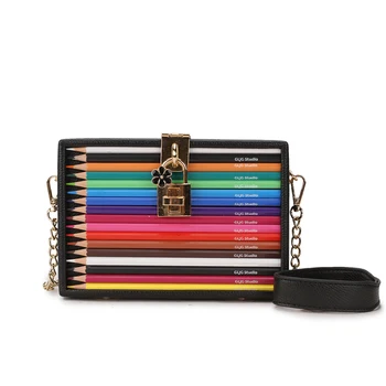 

New Arrival Color Pencil Design Box Style Pu Ladies Party Clutch Bag Chain Purse Handbag For Women Crossbody Mini Messeng Bag