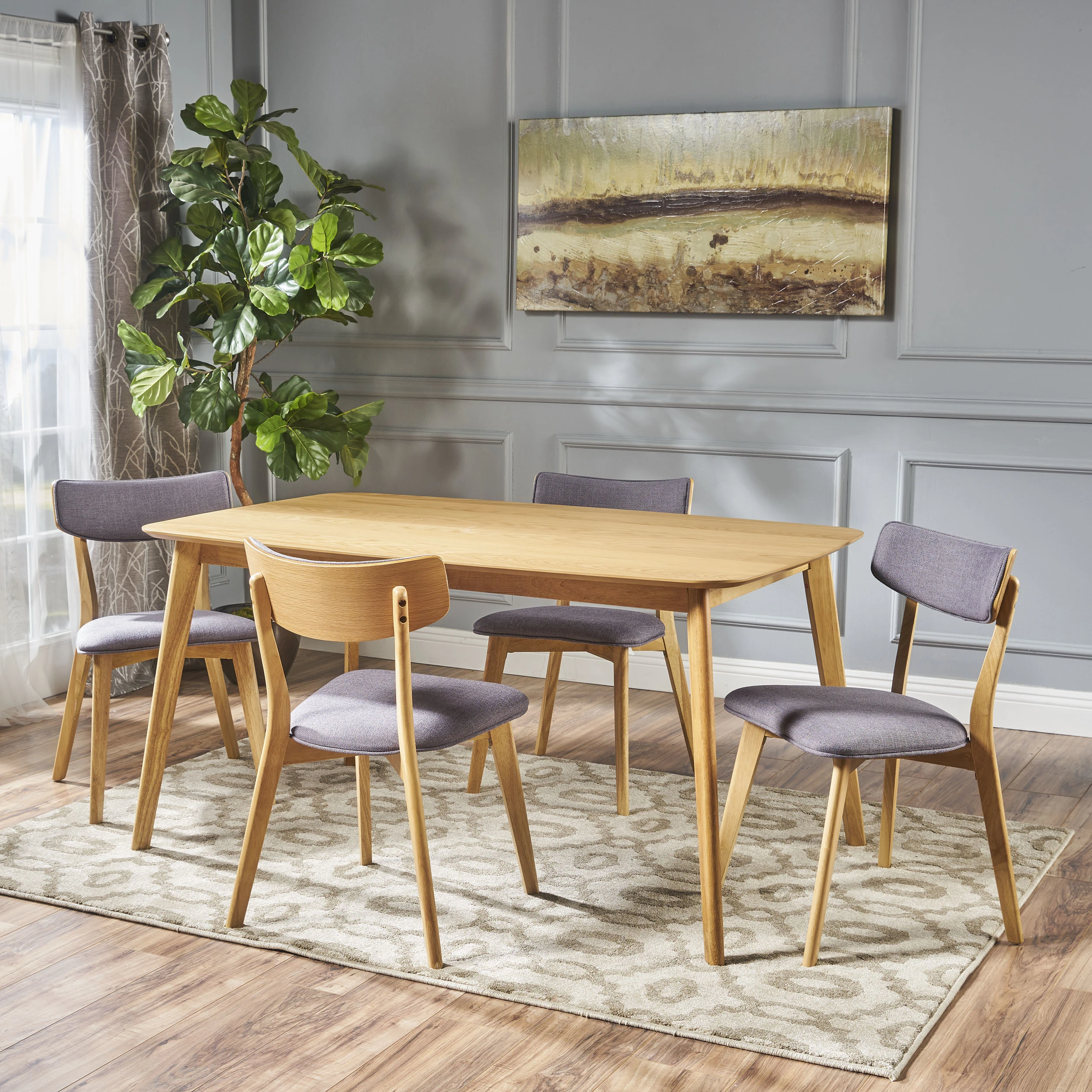 Antonio Mid Century Natural Oak Finished 5 PC Dining Set (1)