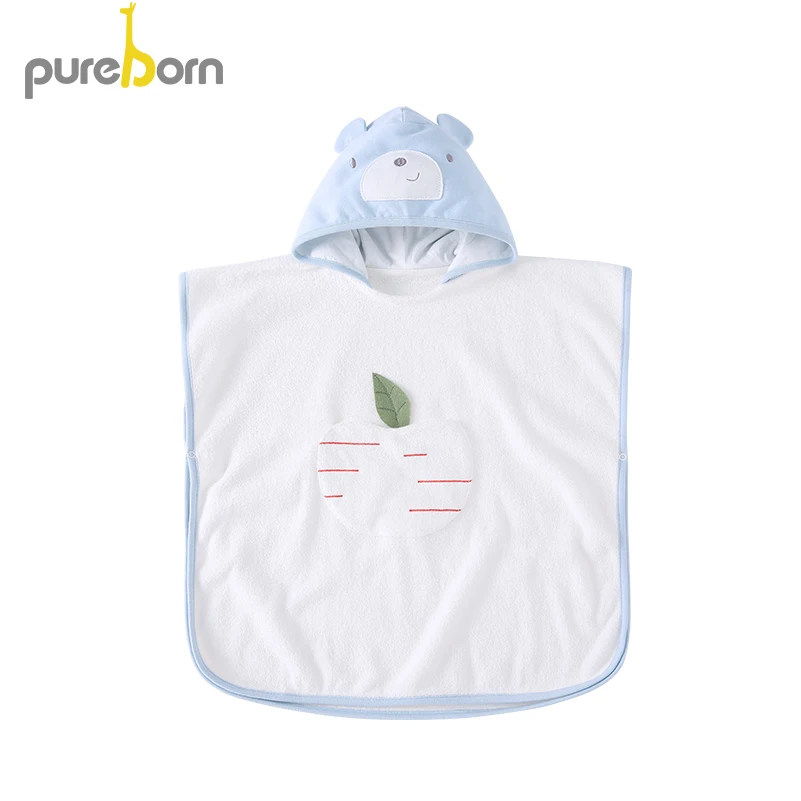 Pureborn/пляжное полотенце с капюшоном для маленьких девочек и мальчиков, халат, пончо, хлопковое мягкое впитывающее полотенце для малышей - Цвет: blue  (0-1 Years)