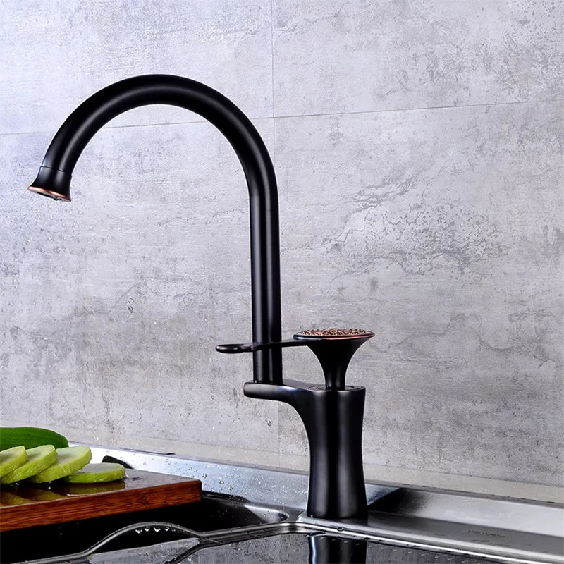 Kitchen Sink Faucet Brass Sink Mixer Faucet Black Oil Brushed/Gold Kitchen Faucet Single Handle Deck Mounted Unique Design Tap Kitchen Sink Faucet Brass Sink Mixer Faucet Black Oil Brushed/Gold Kitchen Faucet Single Handle Deck Mounted Unique Design Tap