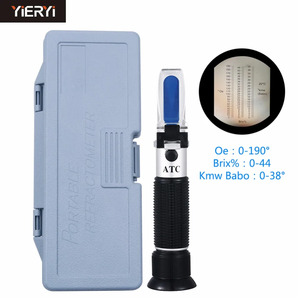 

yieryi Handheld Oechsle Brix Refractomete 0~44% Brix 0~190 Oe Oechsle 0~38 KMW Refractometer Wine Beer Fruit Juice Brew