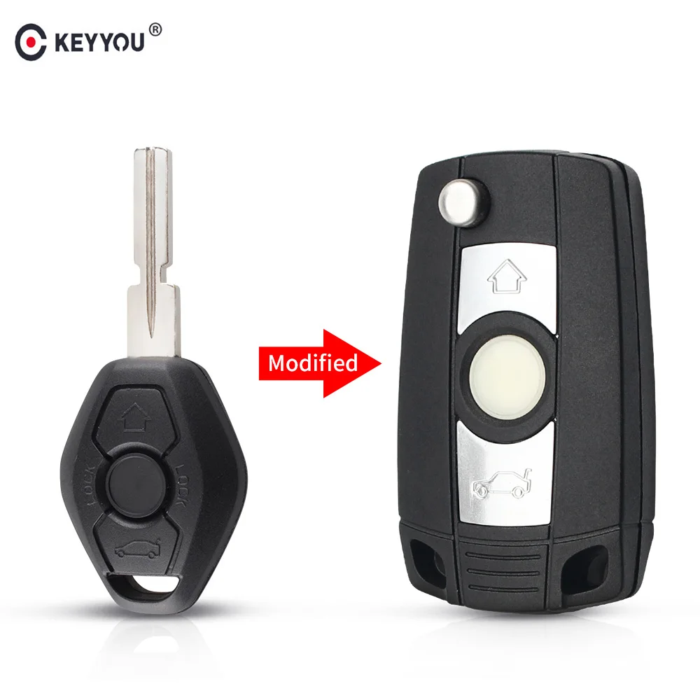 

KEYYOU Modified Flip Car Remote Key Shell Case For BMW 1 3 5 6 7 Series Z3 Z4 X3 X5 M5 E38 E39 E46 Key 3 Buttons Fob HU58 Blade