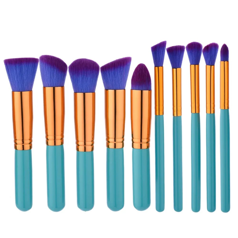 Green makeup brush sets cosmetic brushes foundation cream 10pcs best