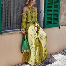Long Maxi Floral Printed Cold Shoulder Dress