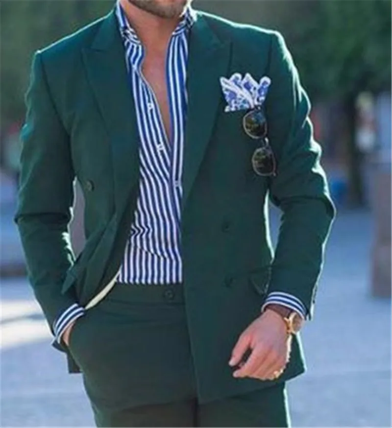 На заказ мужской костюм двубортный зеленый Свадебный костюм смокинг тонкий мужской костюм из двух частей пиджак брюки блейзер