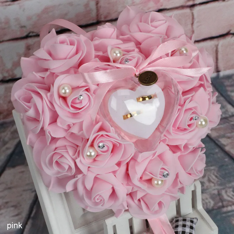 Кольцо Подушка Сердце Форма кольцо коробка имитация цветка розы Ювелирные изделия Чехол 1 шт Вечерние DIY Декор подарок на день Святого Валентина
