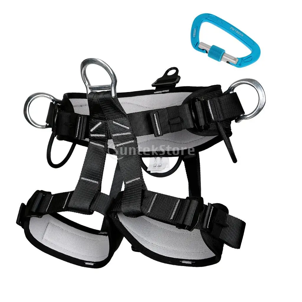 

2 Pieces Durable Safety Harness Seat Belt with 24KN D-shape Carabiner for Rock Climbing Caving Mountaineering Rappelling Rescue