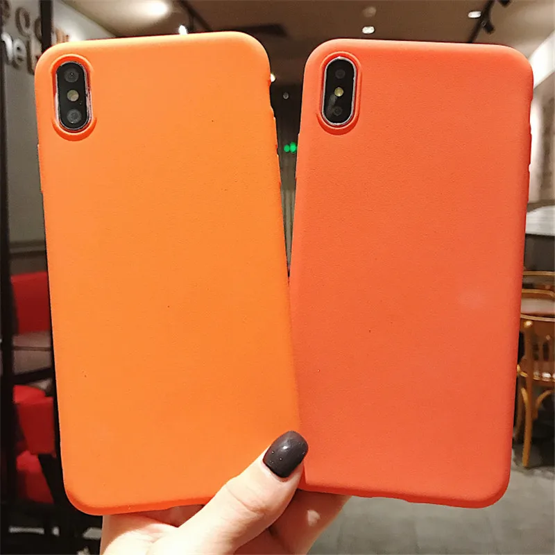 

For iPhone X XS MAX XR Orange Plain Solid Soft Case For iPhone 5 5S SE 6 6S Plus 7 8 Plus Simple Fashion Frosted TPU Back Cover
