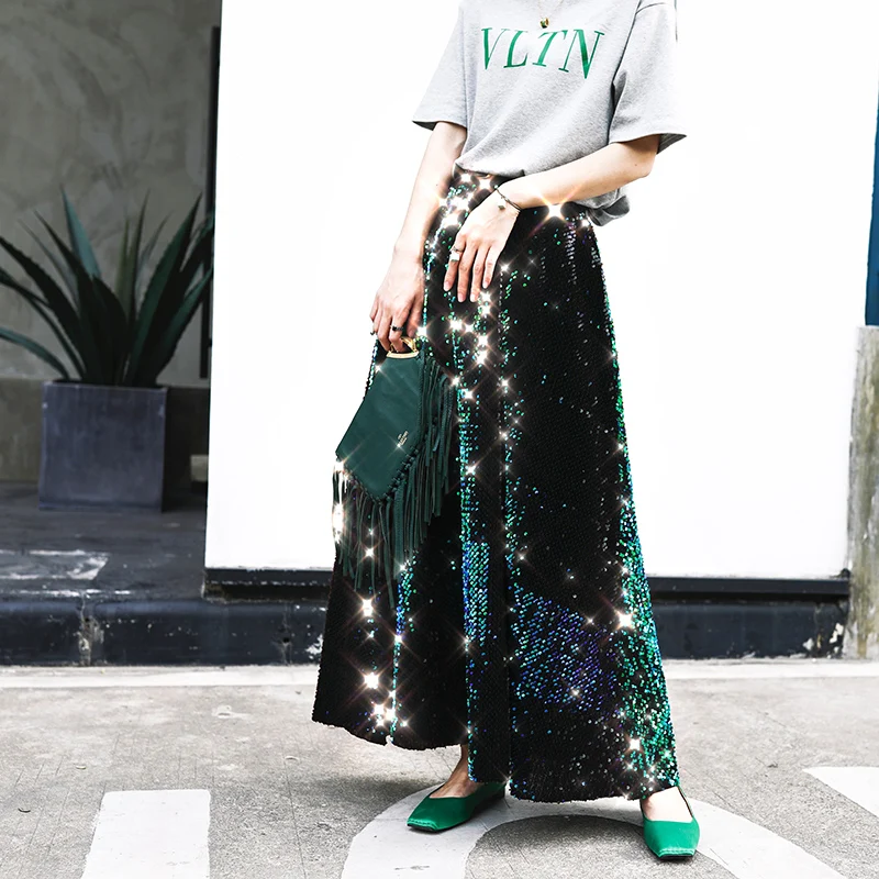 

2018 spring new color velvet bright bling peacock skirt women